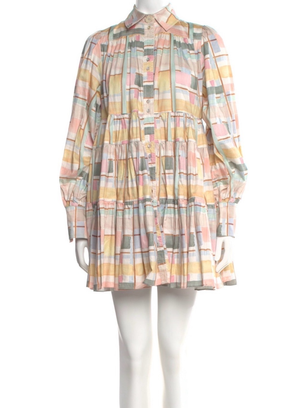 Like New - AJE Pastel Plaid Tiered Shirt Dress (US 10/AU 14)